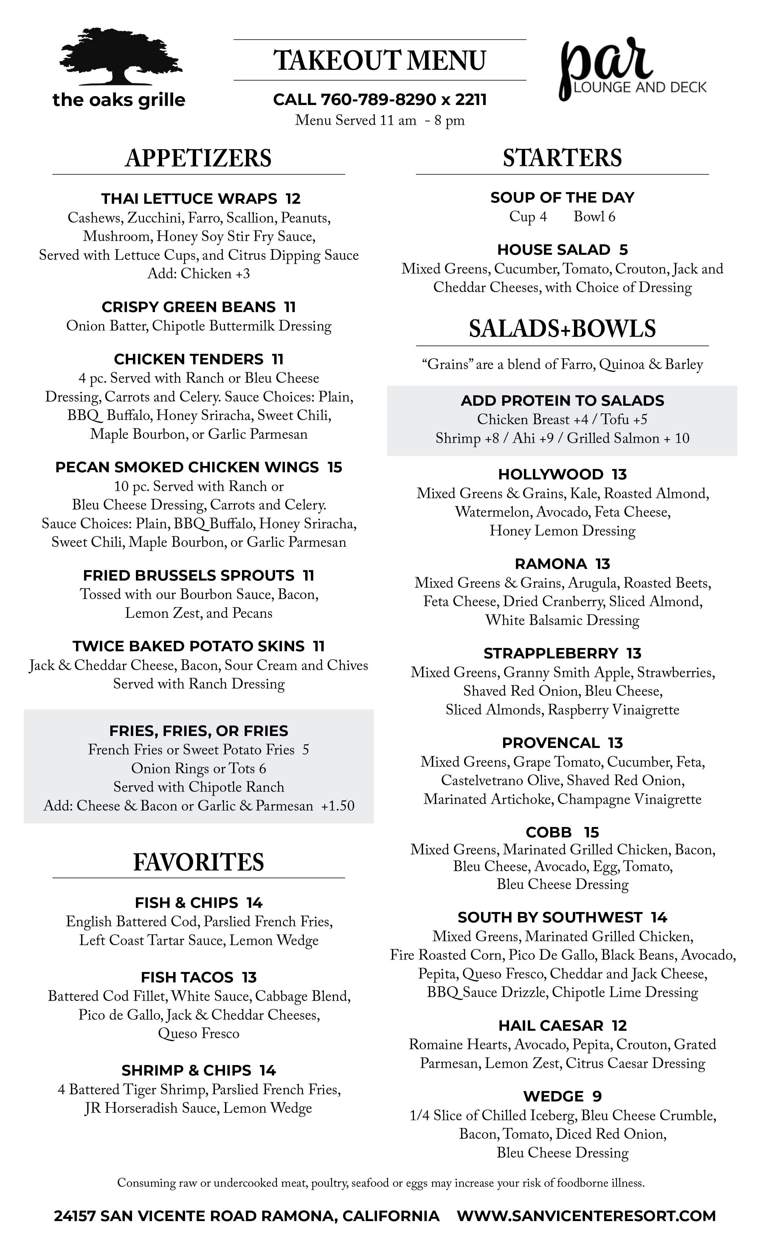 Menu TakeOut Dec 8 2020